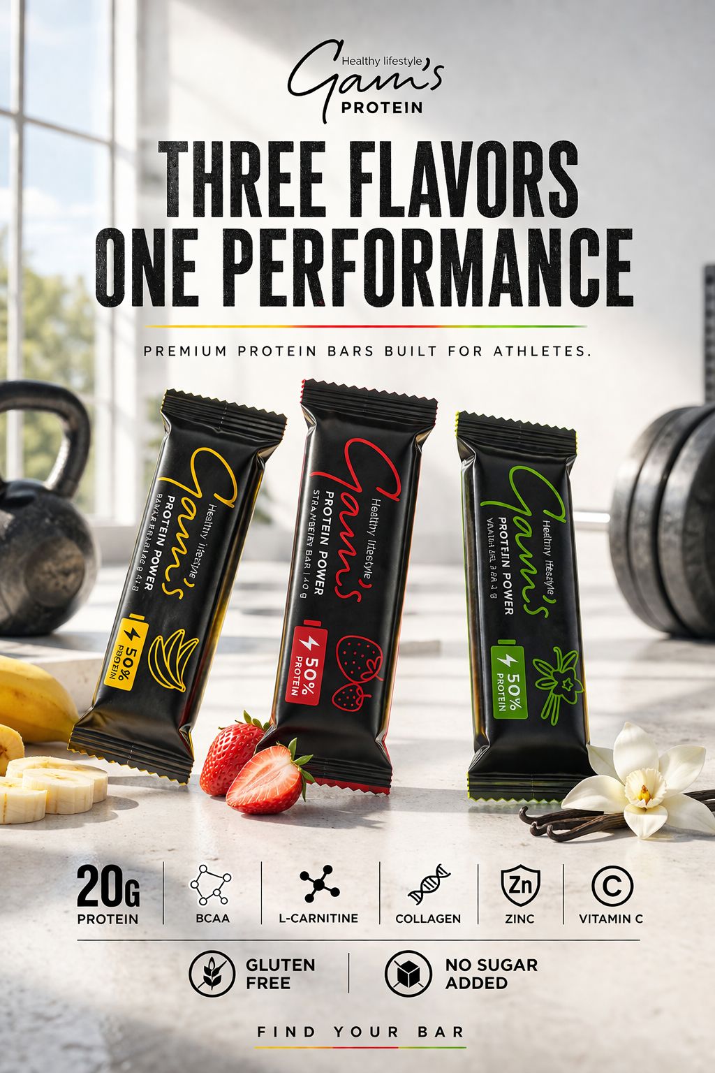 GAM'S Protein Power Bar — Vanille, distribuée au Maroc par Active Pack
